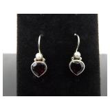 .925 Sterling Silver Silpada Garnet and Pearl Hook Earrings .925 Sterling Silver Silpada Garnet and Pearl Hook Earrings