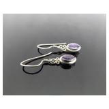 .925 Sterling Silver Amethyst Dangle Hook Earrings .925 Sterling Silver Amethyst Dangle Hook Earrings