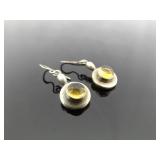 .925 Sterling Silver Citrine Cabochon Dangle Hook Earrings .925 Sterling Silver Citrine Cabochon Dangle Hook Earrings