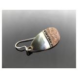 .925 Sterling Silver Artist Signed Copper Shield Dangle Hook Earrings .925 Sterling Silver Artist Signed Copper Shield Dangle Hook Earrings