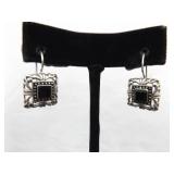 .925 Sterling Silver Styled Black Onyx Hook Earrings .925 Sterling Silver Styled Black Onyx Hook Earrings