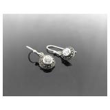 .925 Sterling Silver Art Nouveau Solitaire Dangle Hook Earrings .925 Sterling Silver Art Nouveau Solitaire Dangle Hook Earrings