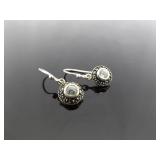 .925 Sterling Silver Art Nouveau Solitaire Dangle Hook Earrings .925 Sterling Silver Art Nouveau Solitaire Dangle Hook Earrings