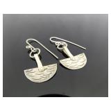 .925 Sterling Silver Half Moon River Waves Dangle Hook Earrings .925 Sterling Silver Half Moon River Waves Dangle Hook Earrings