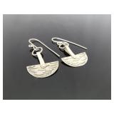 .925 Sterling Silver Half Moon River Waves Dangle Hook Earrings .925 Sterling Silver Half Moon River Waves Dangle Hook Earrings