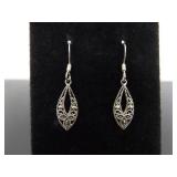 .925 Sterling Silver Art Nouveau Dangle Hook Earrings .925 Sterling Silver Art Nouveau Dangle Hook Earrings