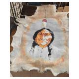 Handpainted Native American Indian Chief on a Deer Skin Hide with Acrylics (Believed to be Sitting Bull) 30' x 48' Handpainted Native American Indian Chief on a Deer Skin Hide with Acrylics (Believed to be Sitting Bull) 30' x 48'