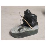 Inuit Fisherman theme Handcarved Genuine Jade Sculpture Inuit Fisherman theme Handcarved Genuine Jade Sculpture