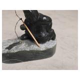 Inuit Fisherman theme Handcarved Genuine Jade Sculpture Inuit Fisherman theme Handcarved Genuine Jade Sculpture