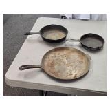 Lot of (3) Cast Iron Cookware - 6-1/2' Pan, 8' Pan and 11' Skillet Lot of (3) Cast Iron Cookware - 6-1/2' Pan, 8' Pan and 11' Skillet