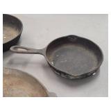 Lot of (3) Cast Iron Cookware - 6-1/2' Pan, 8' Pan and 11' Skillet Lot of (3) Cast Iron Cookware - 6-1/2' Pan, 8' Pan and 11' Skillet