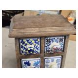Apothecary Spice Cabinet by Pier 1 - Rustic Wood Frame with (6) Handpainted Ceramic Drawers Apothecary Spice Cabinet by Pier 1 - Rustic Wood Frame with (6) Handpainted Ceramic Drawers
