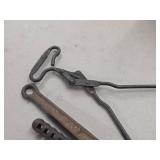 Lot of (3) Vintage Cast Iron Tools - Ice Tongs, Wood Cook Stove Lid Lifter, Shovel Lot of (3) Vintage Cast Iron Tools - Ice Tongs, Wood Cook Stove Lid Lifter, Shovel