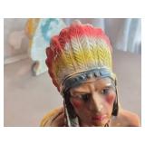 Vintage 1930's American Indian Wearing Feathered Headress theme Carnival Chalkware Bust Vintage 1930's American Indian Wearing Feathered Headress theme Carnival Chalkware Bust