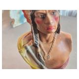 Vintage 1930's American Indian Wearing Feathered Headress theme Carnival Chalkware Bust Vintage 1930's American Indian Wearing Feathered Headress theme Carnival Chalkware Bust