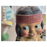 Vintage Native American Boy theme Carnival Chalkware Coin Bank by Duquesne Statuary Vintage Native American Boy theme Carnival Chalkware Coin Bank by Duquesne Statuary