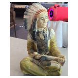 Vintage Native American Indian Chief Holding Peace Pipe theme Carnival Chalkware Figurine Vintage Native American Indian Chief Holding Peace Pipe theme Carnival Chalkware Figurine