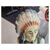 Vintage Native American Indian Chief Holding Peace Pipe theme Carnival Chalkware Figurine Vintage Native American Indian Chief Holding Peace Pipe theme Carnival Chalkware Figurine