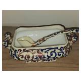 Vintage Porcelain Bowl by Royal Vienna RB Austria 8' x 5' x 5' with Matching Ladle