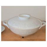 Lot of (3) Dinnerware - Damask by Easterling (Bavaria Germany) - Covered Vegetable Dish 10-1/2' x 8-1/2' x 4', Bowl 7-1/4' x 2-5/8', Gravy Boat 9' x 7' x 3-1/4'