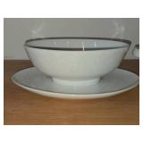 Lot of (3) Dinnerware - Damask by Easterling (Bavaria Germany) - Covered Vegetable Dish 10-1/2' x 8-1/2' x 4', Bowl 7-1/4' x 2-5/8', Gravy Boat 9' x 7' x 3-1/4'