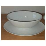 Lot of (3) Dinnerware - Damask by Easterling (Bavaria Germany) - Covered Vegetable Dish 10-1/2' x 8-1/2' x 4', Bowl 7-1/4' x 2-5/8', Gravy Boat 9' x 7' x 3-1/4'