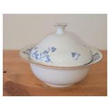 9-3/4' Porcelain Lidded Serving Bowl by Porsgrund (Norway) / Blue Floral Design with Brown Trim
