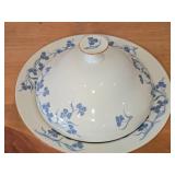 9-3/4' Porcelain Lidded Serving Bowl by Porsgrund (Norway) / Blue Floral Design with Brown Trim