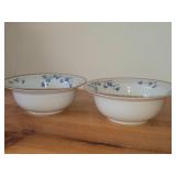 Lot of (2) 9-3/4' Porcelain Serving Bowls by Porsgrund (Norway) / Blue Floral Design with Brown Trim