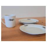 Porcelain Dishwares by Porsgrund (Bavaria Germany) - (3) 6-3/4' Salad Plates and (1) 3' Coffee Cup