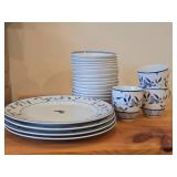 Porcelain Dinnerware - Dinner Plates, Bowls, Coffee Mugs 21-piece - Bluebird Butterfly by Porsgrund (Norway)
