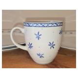 Porcelain Dinnerwares - 11' Dinner Plates (x3) and Coffee Mug (x1) - 1885-2013 by Porsgrund (Norway) / Bluebird Flower pattern