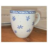 Porcelain Dinnerwares - 11' Dinner Plates (x3) and Coffee Mug (x1) - 1885-2013 by Porsgrund (Norway) / Bluebird Flower pattern