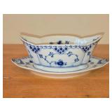 Royal Copenhagen Fluted Half Lace Sauce Boat with Integrated Underplate 563 9' x 6 1/2' x 3'