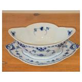 Royal Copenhagen Fluted Half Lace Sauce Boat with Integrated Underplate 563 9' x 6 1/2' x 3'