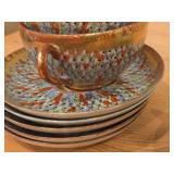 Japanese Thousand Faces Porcelain Set of (3) Tea Cups and (6) Saucers