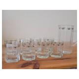 Lot of (8) Multi-Sided Glassware Tumblers - Heart & Pine by Porsgrund (Norway) with Pitcher
