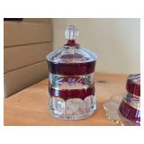 Vintage Glass Covered Sugar Bowl and Covered Butter Dish / Early American pattern / (ruby red flashed)