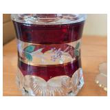 Vintage Glass Covered Sugar Bowl and Covered Butter Dish / Early American pattern / (ruby red flashed)
