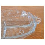 Vintage Glass Footed 3-Part Divided Relish Dish by Fostoria Glass (1940's-1970's) / Chintz Etched Floral pattern / (baroque shaped blank)