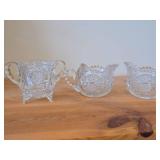 Vintage Late 1800's - Early 1900's American Brilliant Period Hand-Blown / Hand-Cut Crystal Glass Sugar Bowls (x2) and Creamer