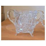 Vintage Late 1800's - Early 1900's American Brilliant Period Hand-Blown / Hand-Cut Crystal Glass Sugar Bowls (x2) and Creamer