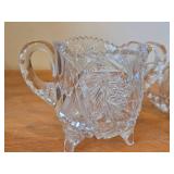 Vintage Late 1800's - Early 1900's American Brilliant Period Hand-Blown / Hand-Cut Crystal Glass Sugar Bowls (x2) and Creamer