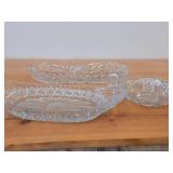 Vintage Late 1800's - Early 1900's American Brilliant Period Hand-Blown / Hand-Cut Crystal Glass Relish / Celery Trays (x2) and Nappy Dish