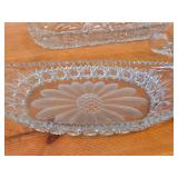 Vintage Late 1800's - Early 1900's American Brilliant Period Hand-Blown / Hand-Cut Crystal Glass Relish / Celery Trays (x2) and Nappy Dish