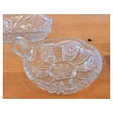 Vintage Late 1800's - Early 1900's American Brilliant Period Hand-Blown / Hand-Cut Crystal Glass Relish / Celery Trays (x2) and Nappy Dish