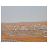 Vintage Late 1800's - Early 1900's American Brilliant Period Hand-Blown / Hand-Cut Crystal Glass Relish / Celery Trays (x2) and Nappy Dish