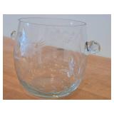 Vintage Etched Glass Ice Bucket / Vase with Snail Handles