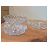 Vintage Late 1800's - Early 1900's American Brilliant Period Hand-Blown / Hand-Cut Crystal Glass Oval Relish Tray, Footed Bowl, Nappy Dish