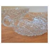 Vintage Late 1800's - Early 1900's American Brilliant Period Hand-Blown / Hand-Cut Crystal Glass Oval Relish Tray, Footed Bowl, Nappy Dish